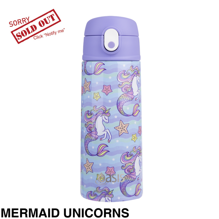 Oasis 550Ml Stainless Steel Insulated Bottle W/ Sipper Mermaid Unicorns