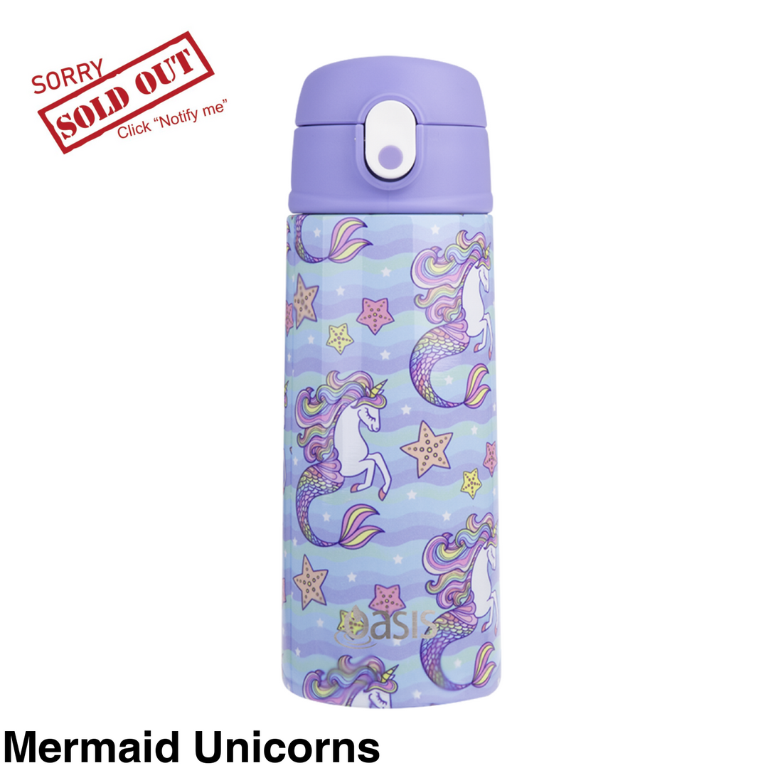 Oasis 550Ml Stainless Steel Insulated Bottle W/ Sipper Mermaid Unicorns