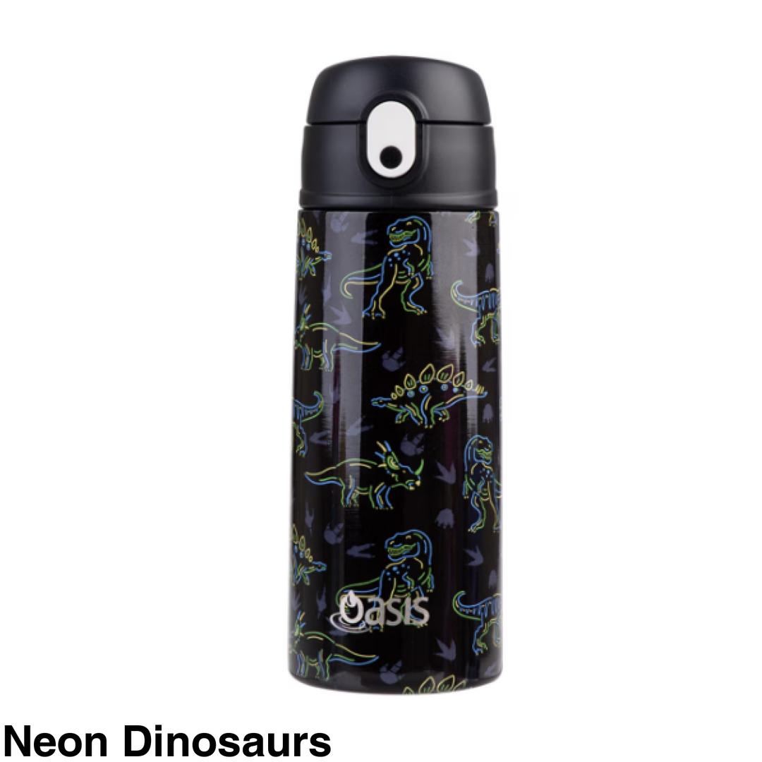 Oasis 550Ml Stainless Steel Insulated Bottle W/ Sipper Neon Dinosaurs