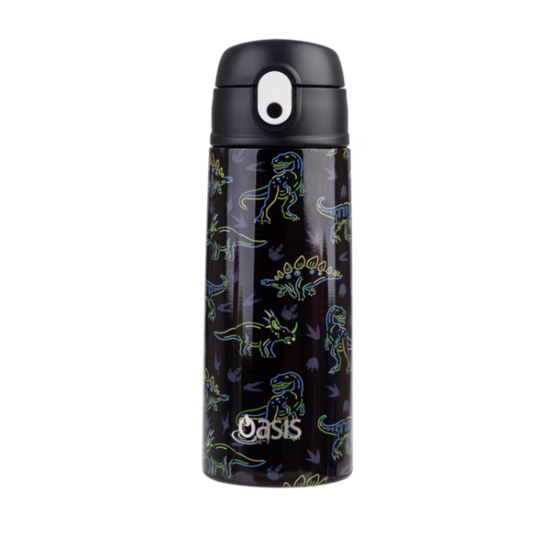 Oasis 550Ml Stainless Steel Insulated Bottle W/ Sipper Neon Dinosaurs