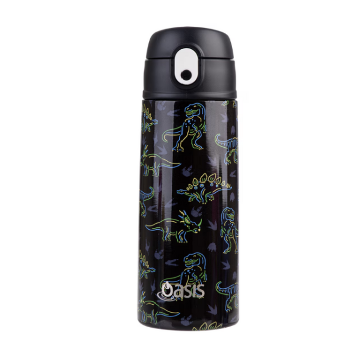 Oasis 550Ml Stainless Steel Insulated Bottle W/ Sipper Neon Dinosaurs