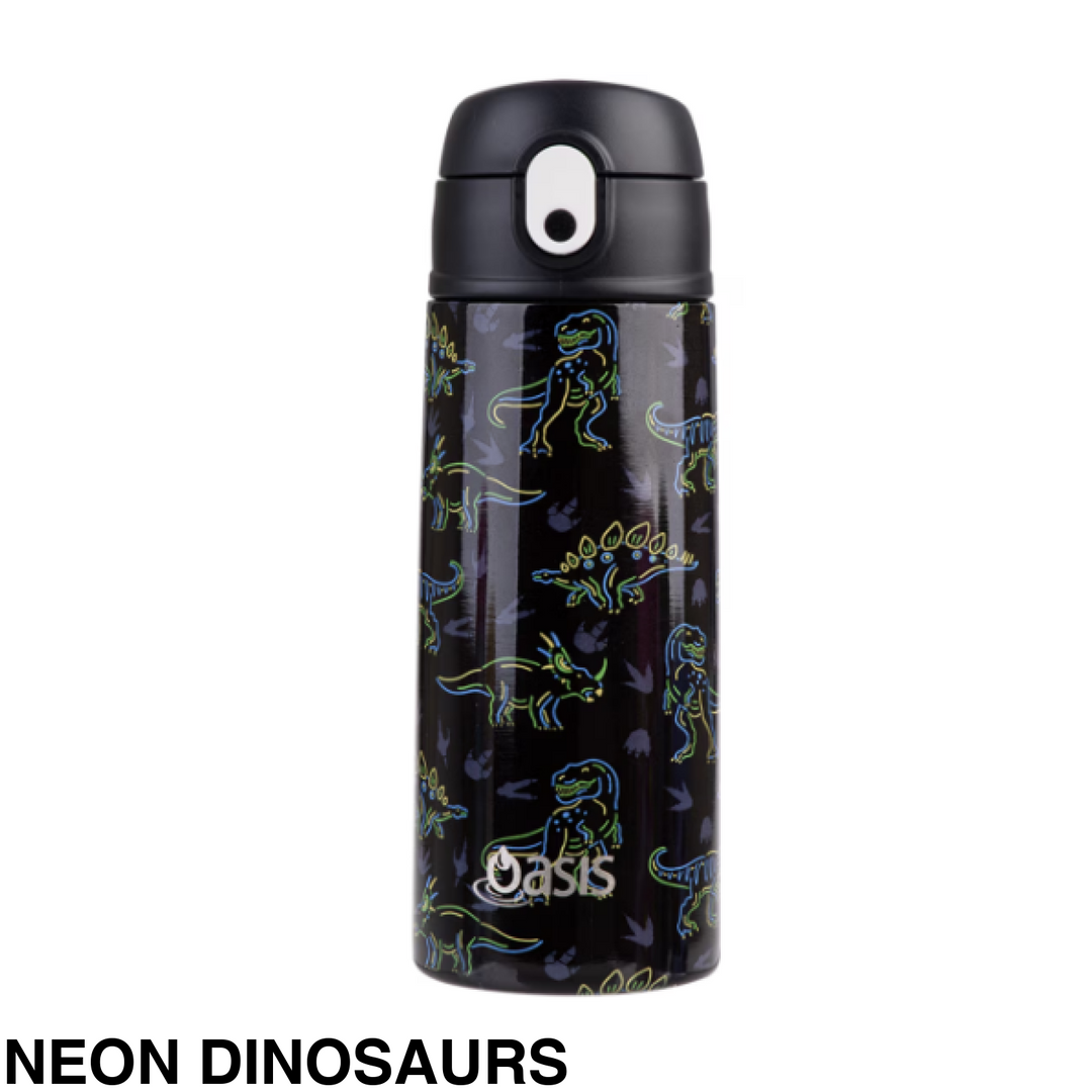 Oasis 550Ml Stainless Steel Insulated Bottle W/ Sipper Neon Dinosaurs