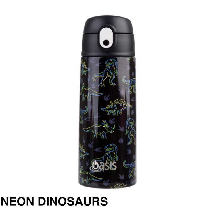Oasis 550Ml Stainless Steel Insulated Bottle W/ Sipper Neon Dinosaurs
