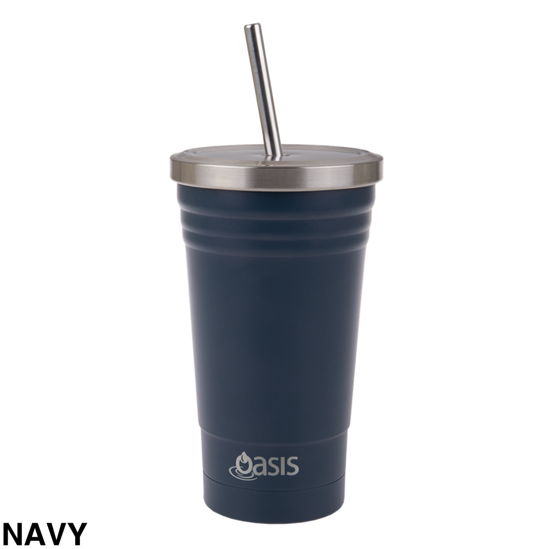 Oasis Insulated Smoothie Tumbler With Straw 500Ml Navy