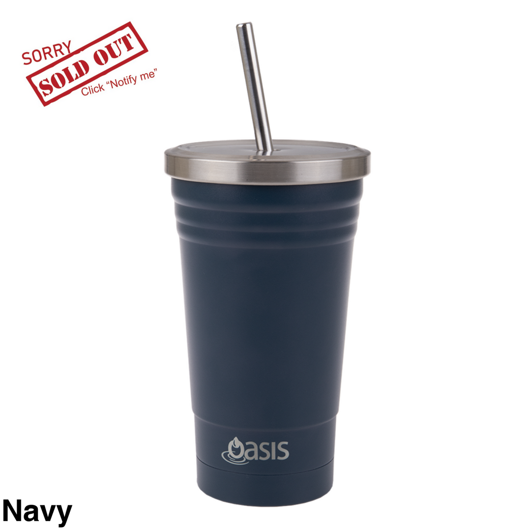Oasis Insulated Smoothie Tumbler With Straw 500Ml Navy