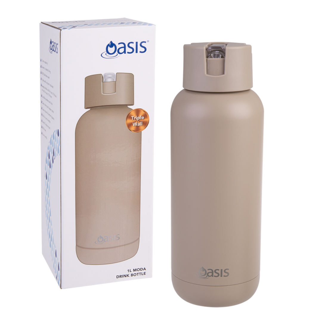 Oasis Moda Triple Insulated 1L Bottle Latte