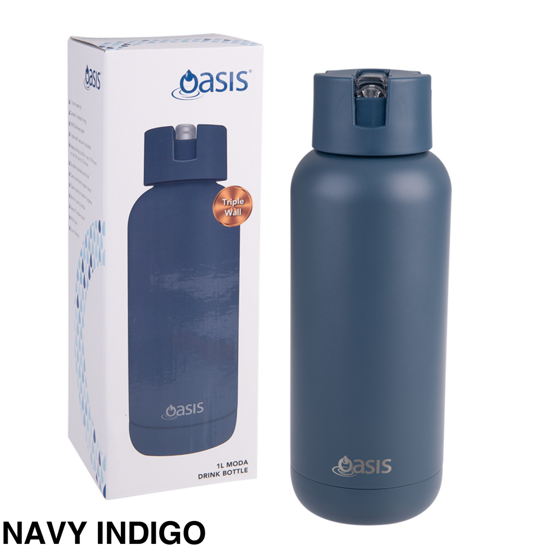 Oasis Moda Triple Insulated 1L Bottle Navy Indigo