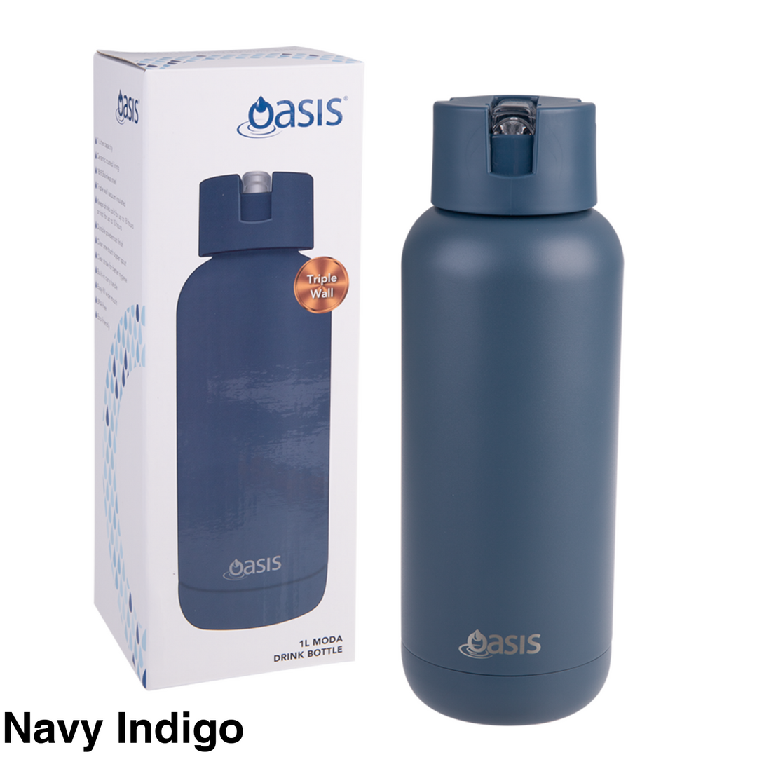 Oasis Moda Triple Insulated 1L Bottle Navy Indigo