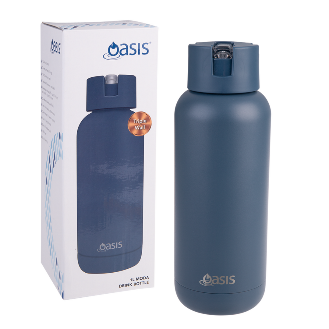 Oasis Moda Triple Insulated 1L Bottle Navy Indigo