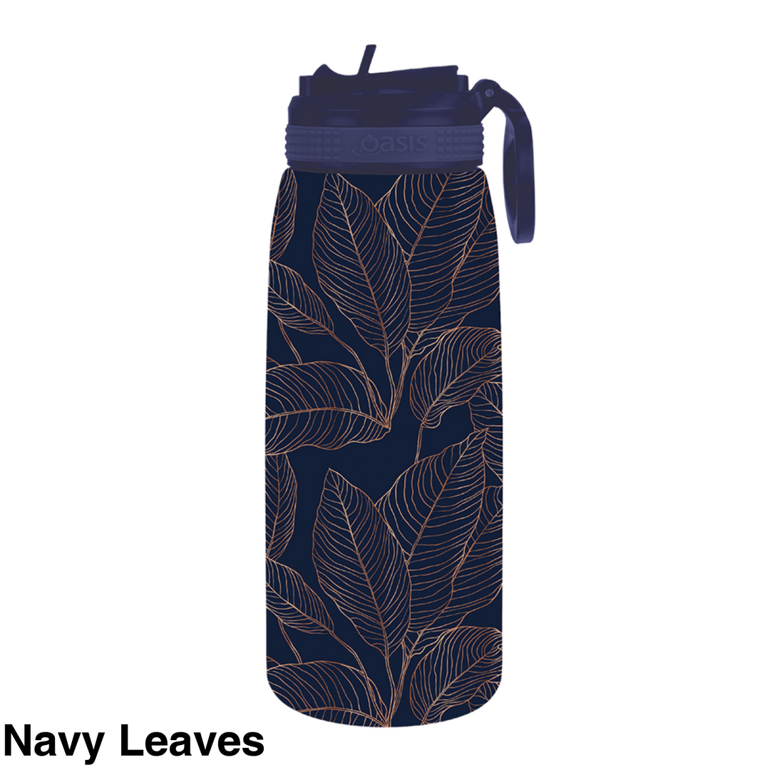 Oasis Patterned Sipper Bottle 780Ml Navy Leaves