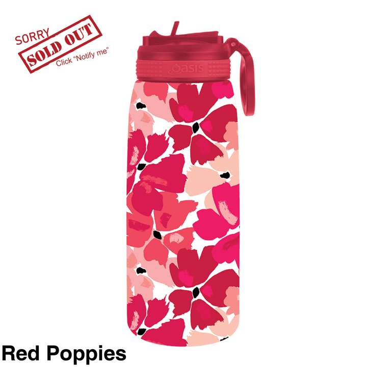 Oasis Patterned Sipper Bottle 780Ml Red Poppies