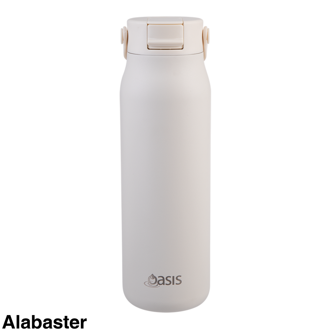 Oasis Sorrento Ceramic Lined Double Wall Sipper Bottle 900ml Alabaster