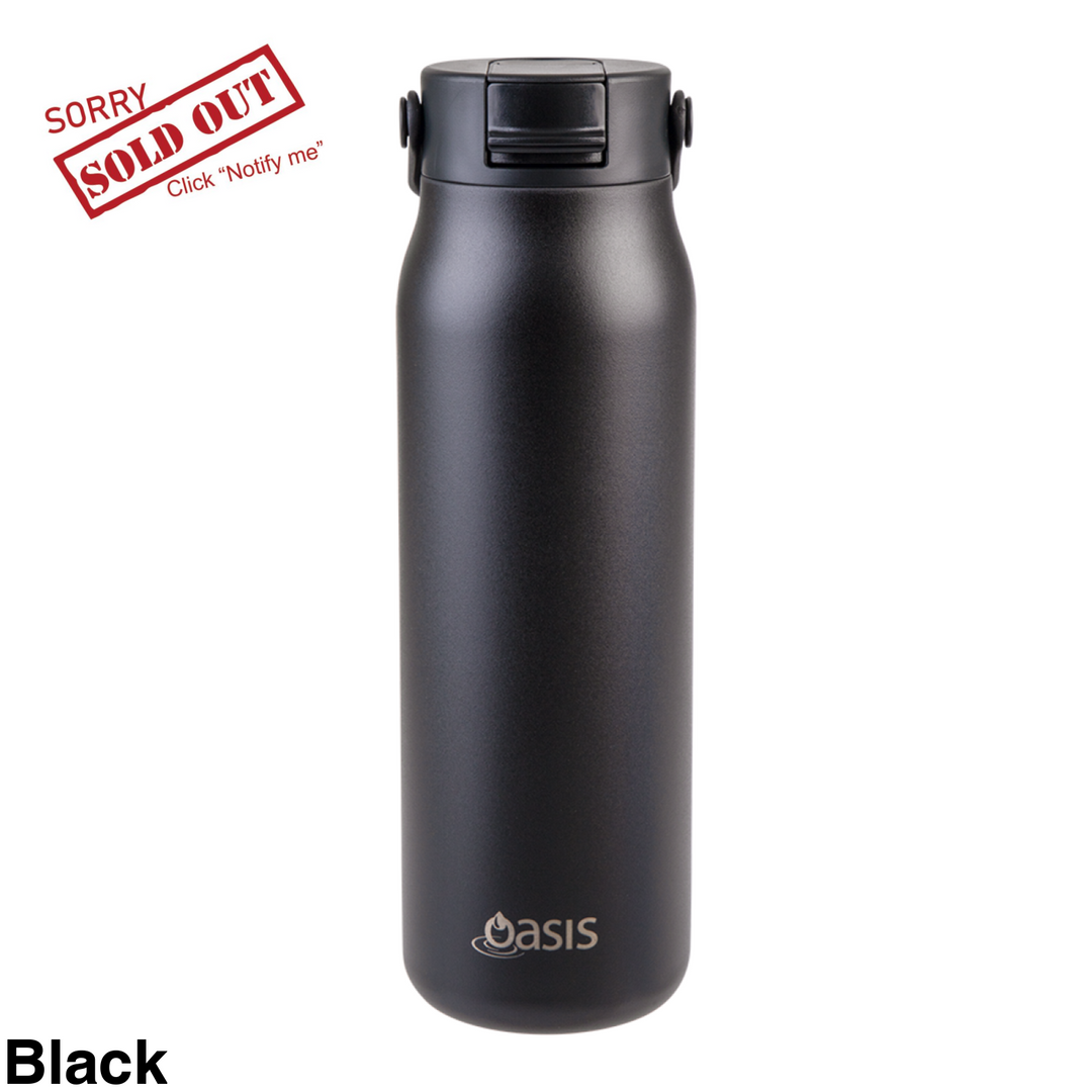 Oasis Sorrento Ceramic Lined Double Wall Sipper Bottle 900ml Black