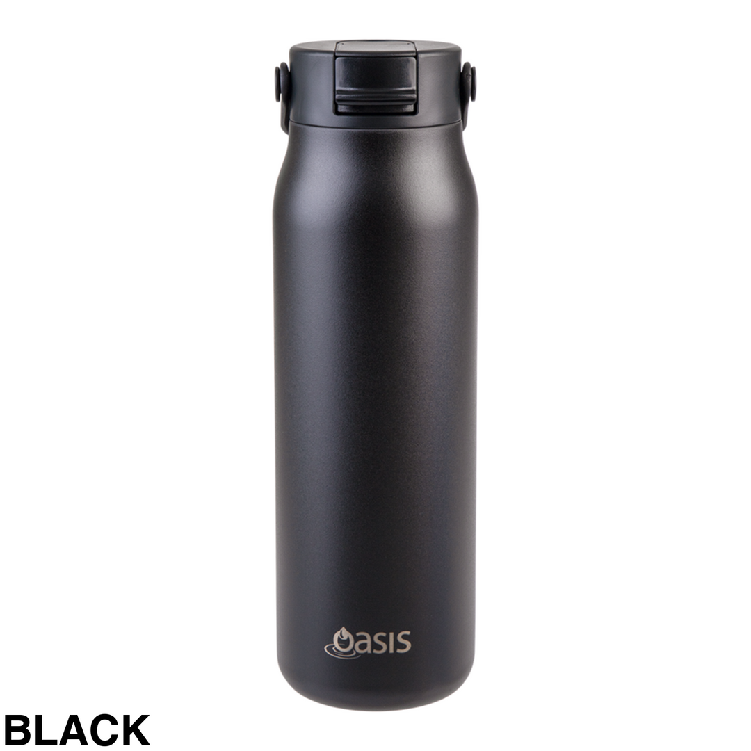 Oasis Sorrento Ceramic Lined Double Wall Sipper Bottle 900ml Black