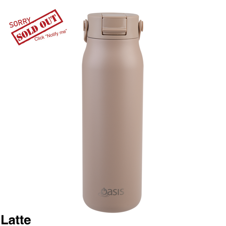 Oasis Sorrento Ceramic Lined Double Wall Sipper Bottle 900ml Latte