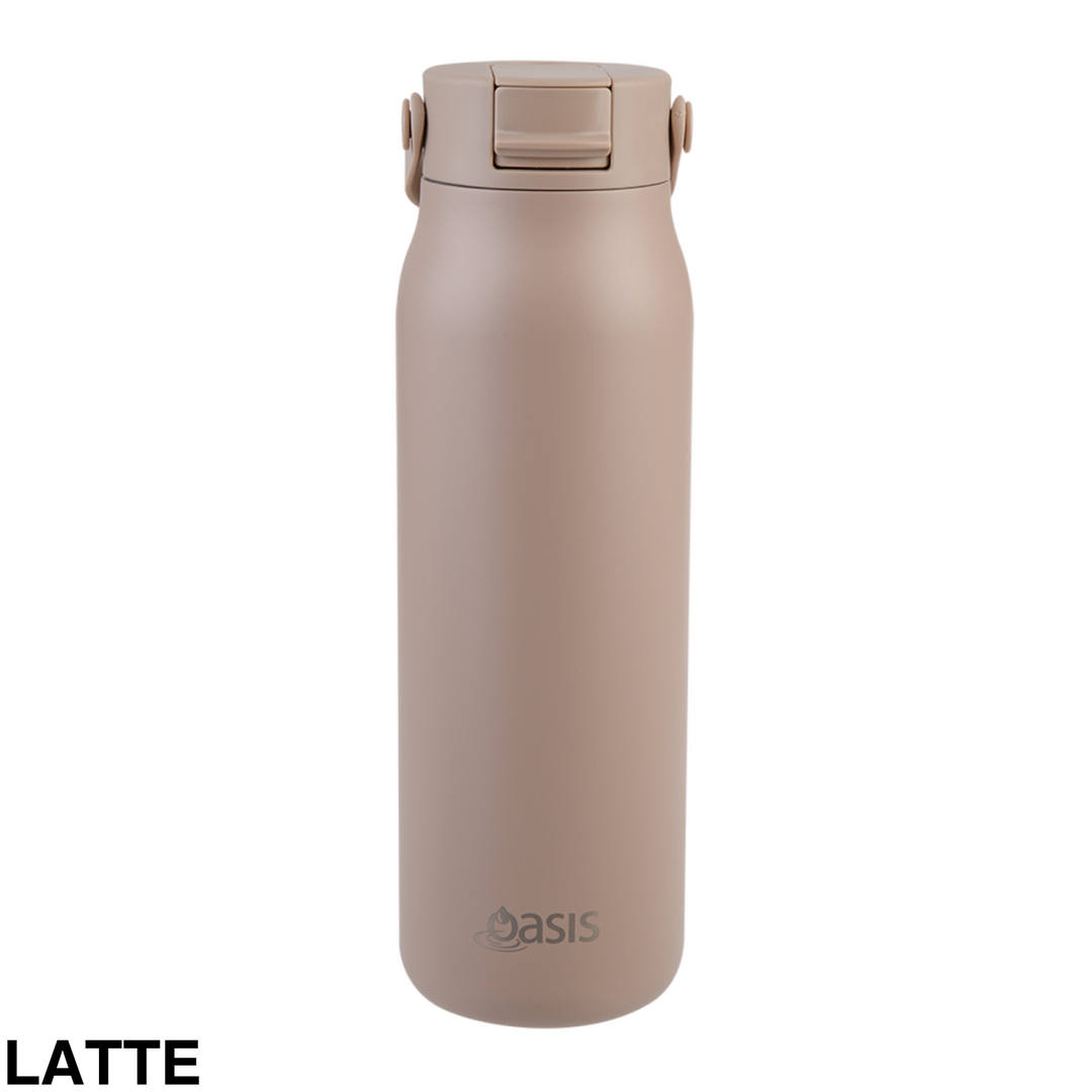 Oasis Sorrento Ceramic Lined Double Wall Sipper Bottle 900ml Latte