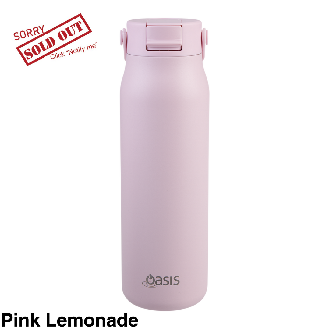 Oasis Sorrento Ceramic Lined Double Wall Sipper Bottle 900ml Pink Lemonade