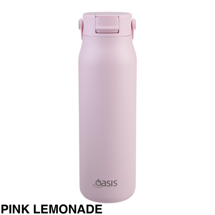 Oasis Sorrento Ceramic Lined Double Wall Sipper Bottle 900ml Pink Lemonade