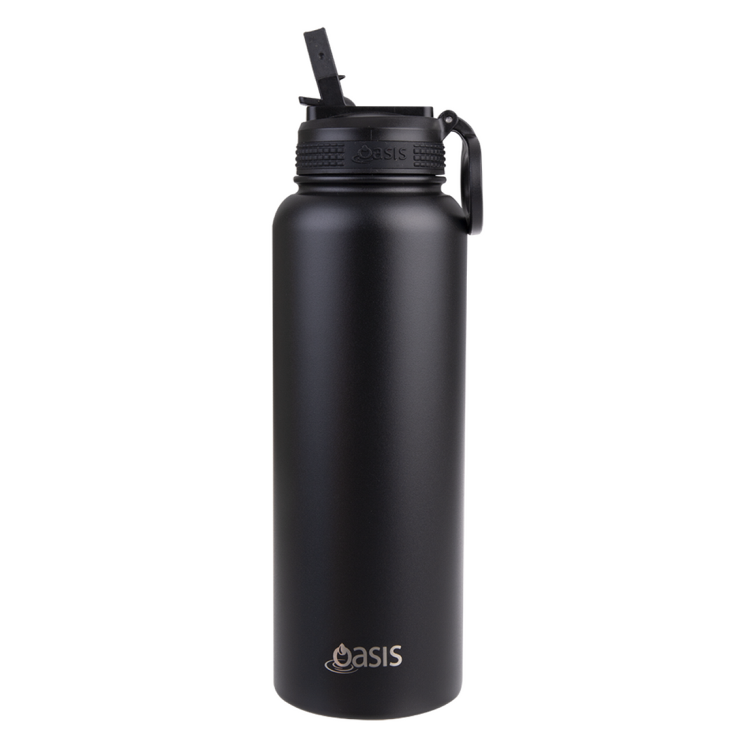 Oasis Sports Bottle W/ Sipper Straw Lid 1.1L Black