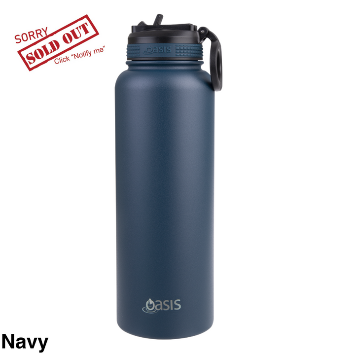 Oasis Sports Bottle W/ Sipper Straw Lid 1.1L Navy