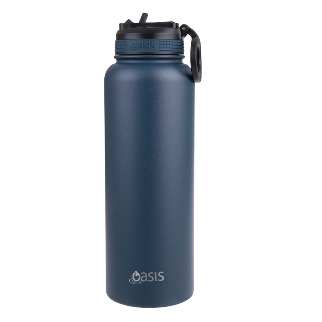 Oasis Sports Bottle W/ Sipper Straw Lid 1.1L Navy