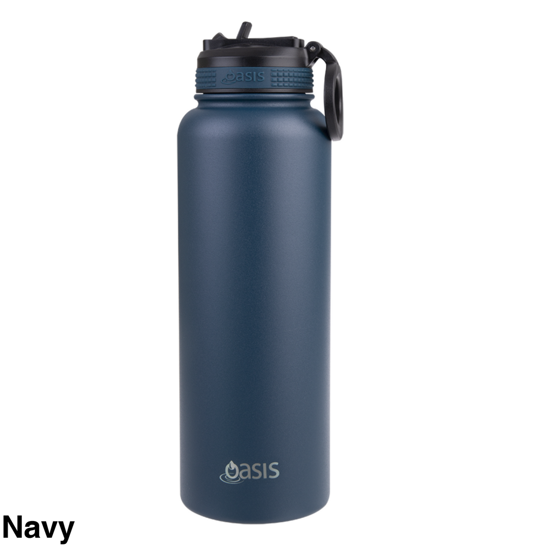 Oasis Sports Bottle W/ Sipper Straw Lid 1.1L Navy