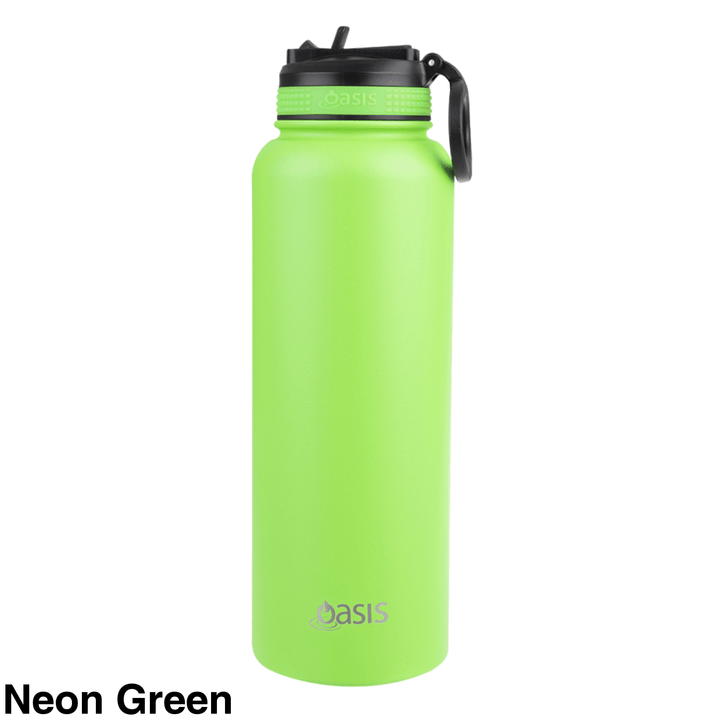 Oasis Sports Bottle W/ Sipper Straw Lid 1.1L Neon Green