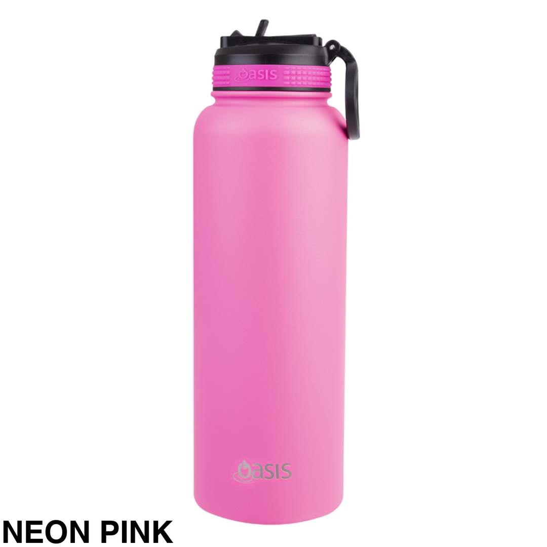 Oasis Sports Bottle W/ Sipper Straw Lid 1.1L Neon Pink