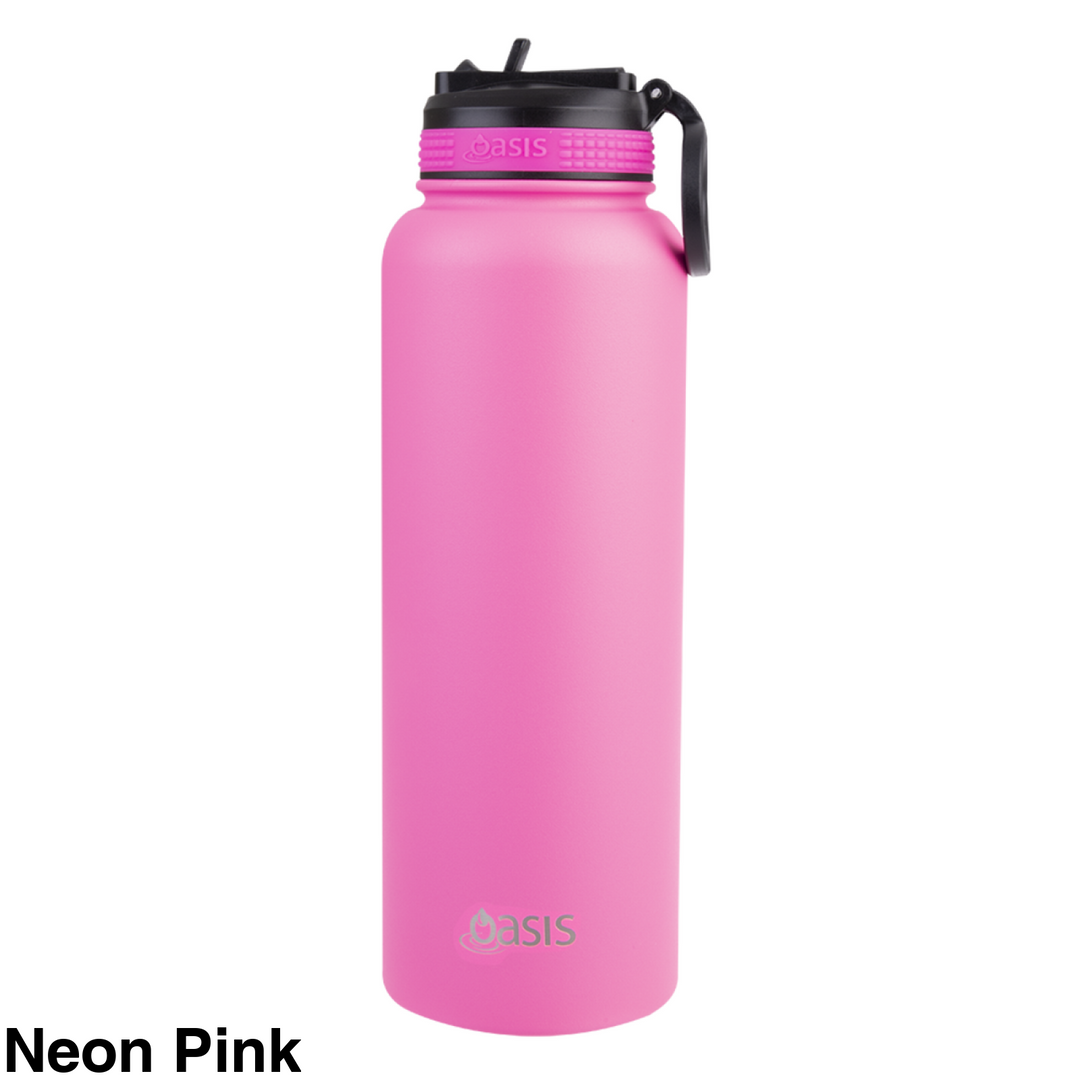 Oasis Sports Bottle W/ Sipper Straw Lid 1.1L Neon Pink