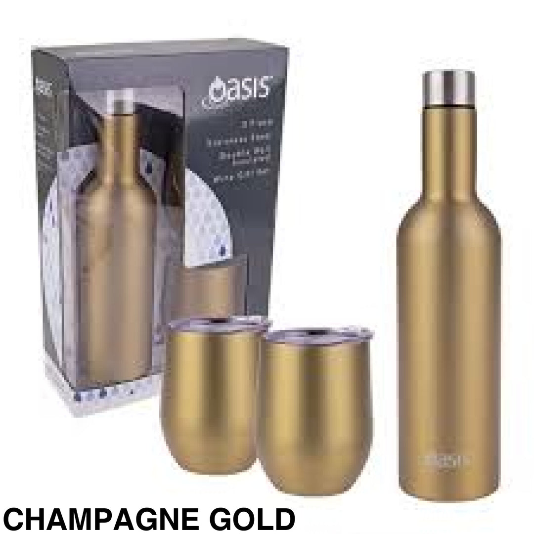 Oasis Stainless Steel Insulated Wine Traveller Gift Set Champagne Gold