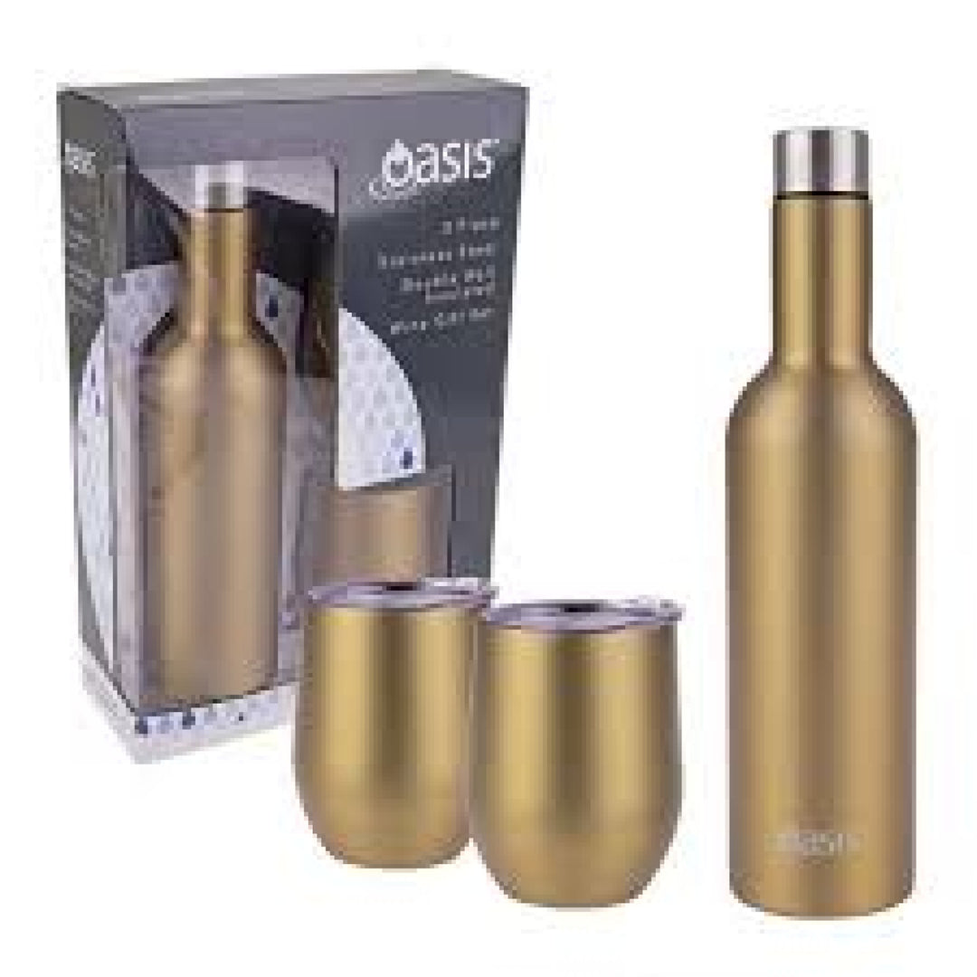 Oasis Stainless Steel Insulated Wine Traveller Gift Set Champagne Gold