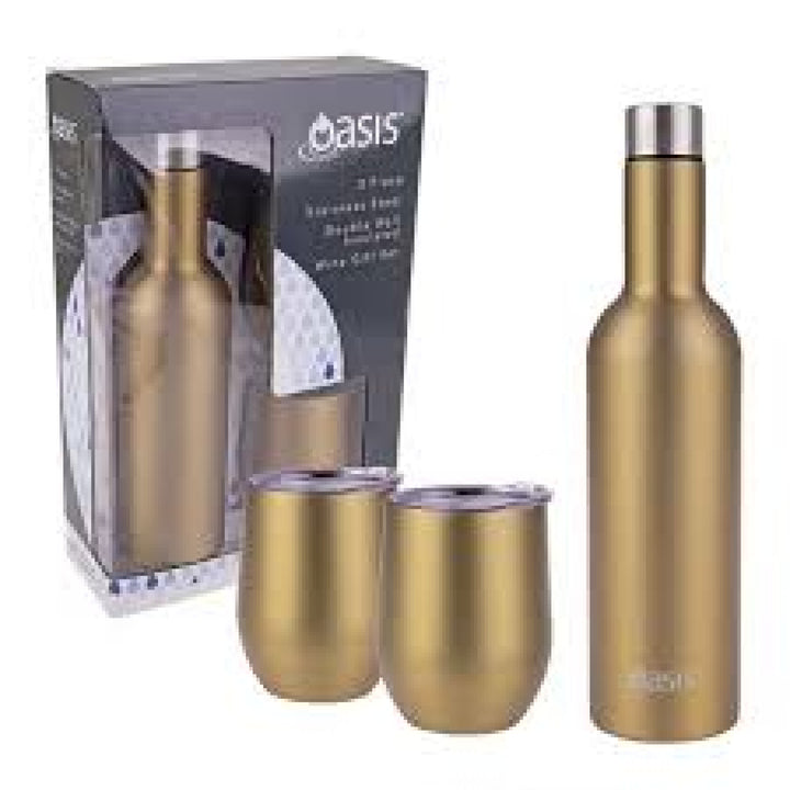 Oasis Stainless Steel Insulated Wine Traveller Gift Set Champagne Gold