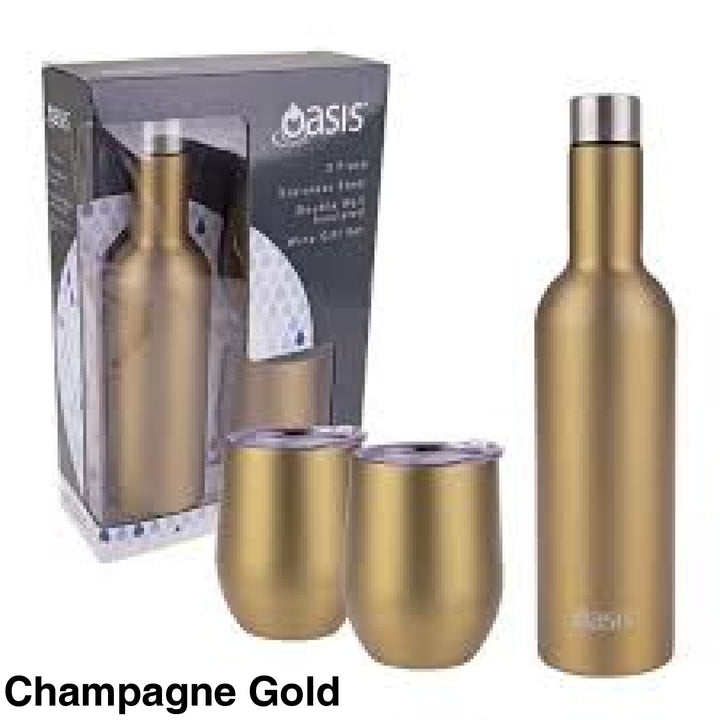 Oasis Stainless Steel Insulated Wine Traveller Gift Set Champagne Gold