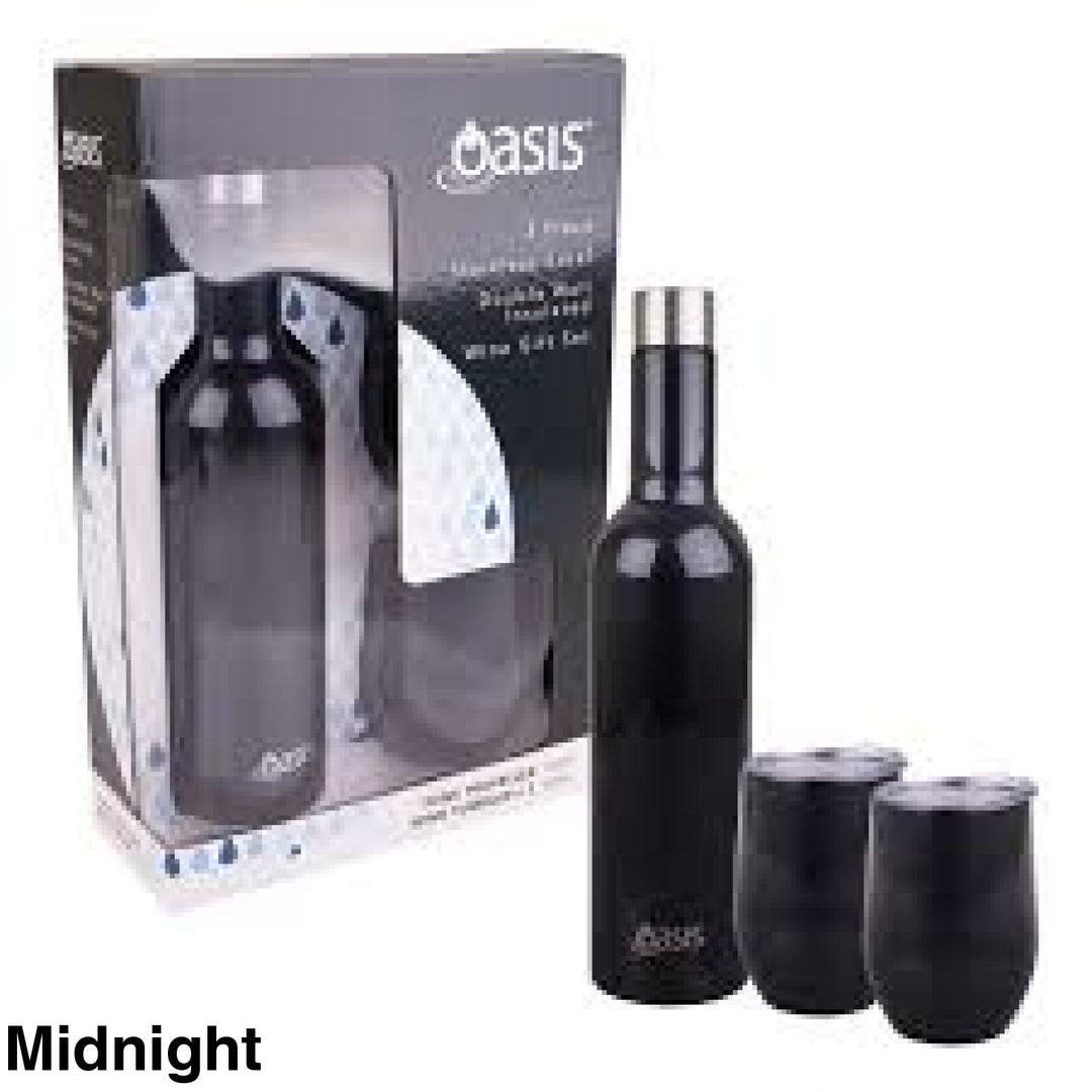 Oasis Stainless Steel Insulated Wine Traveller Gift Set Midnight