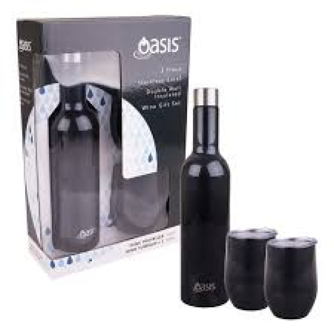 Oasis Stainless Steel Insulated Wine Traveller Gift Set Midnight