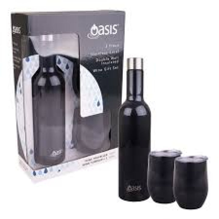 Oasis Stainless Steel Insulated Wine Traveller Gift Set Midnight