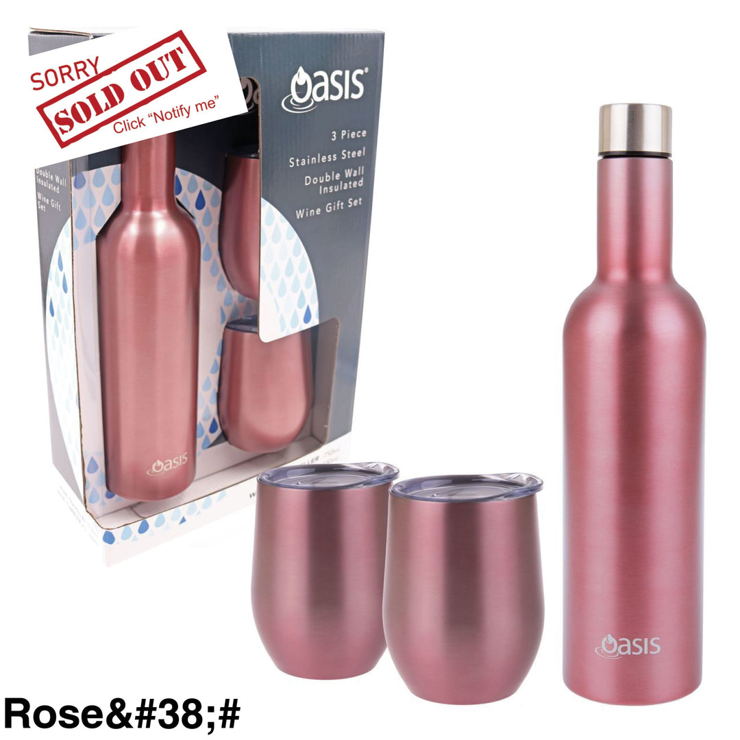 Oasis Stainless Steel Insulated Wine Traveller Gift Set Rose