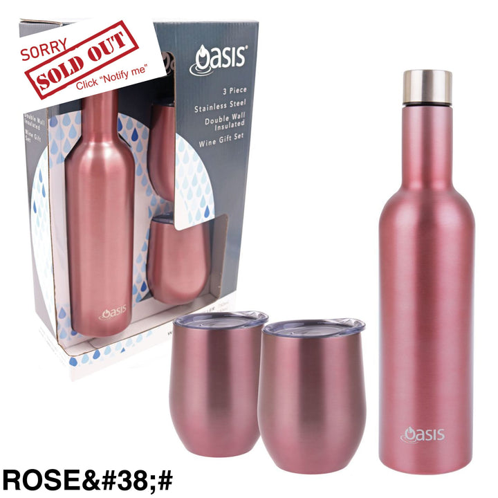 Oasis Stainless Steel Insulated Wine Traveller Gift Set Rose