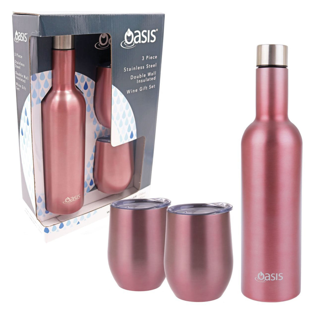 Oasis Stainless Steel Insulated Wine Traveller Gift Set Rose