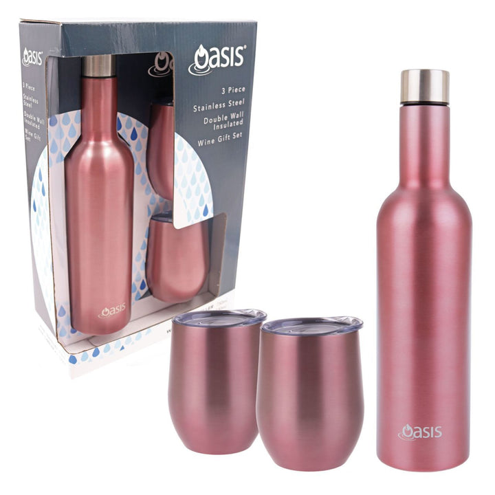 Oasis Stainless Steel Insulated Wine Traveller Gift Set Rose