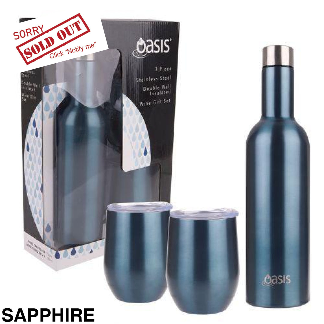 Oasis Stainless Steel Insulated Wine Traveller Gift Set Sapphire