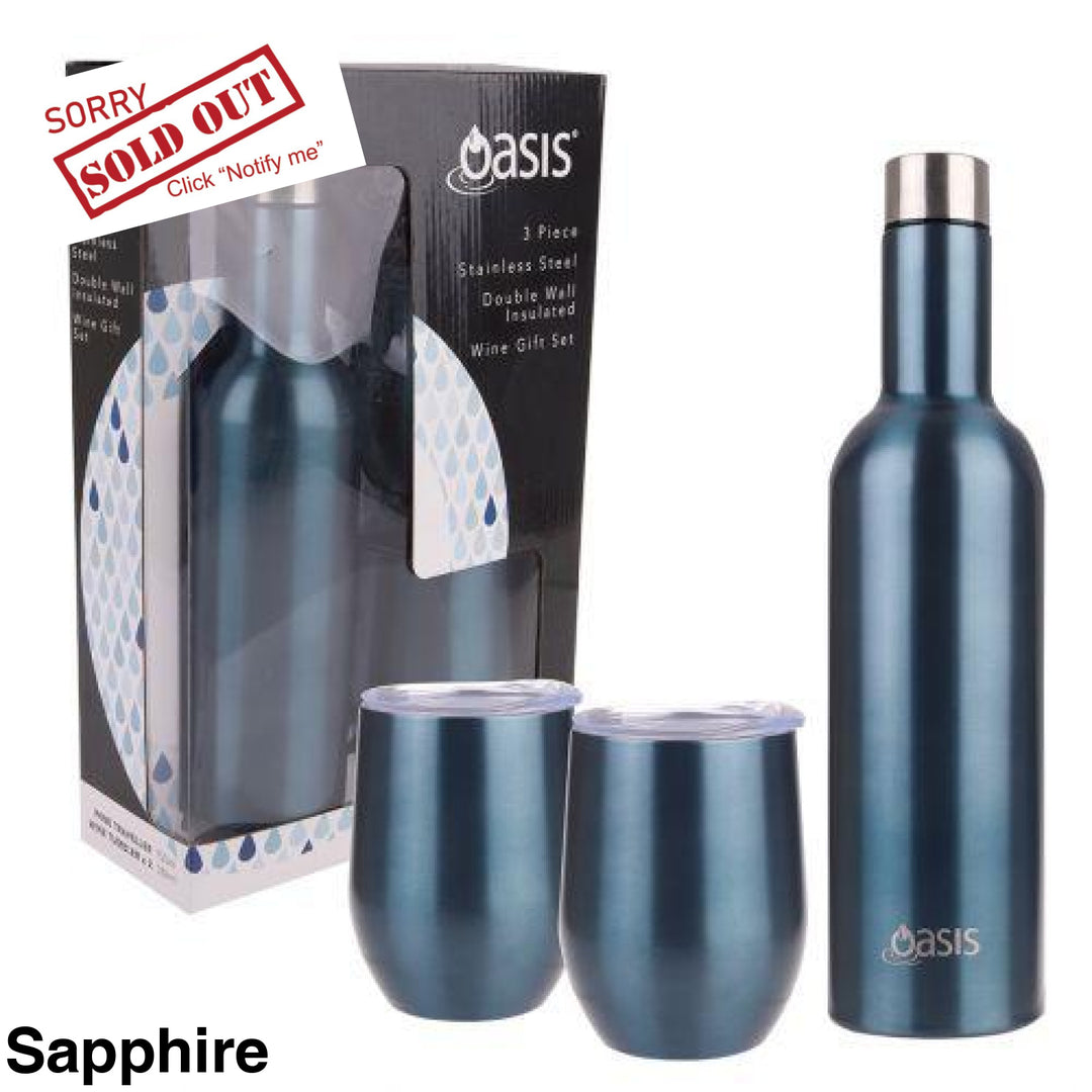 Oasis Stainless Steel Insulated Wine Traveller Gift Set Sapphire