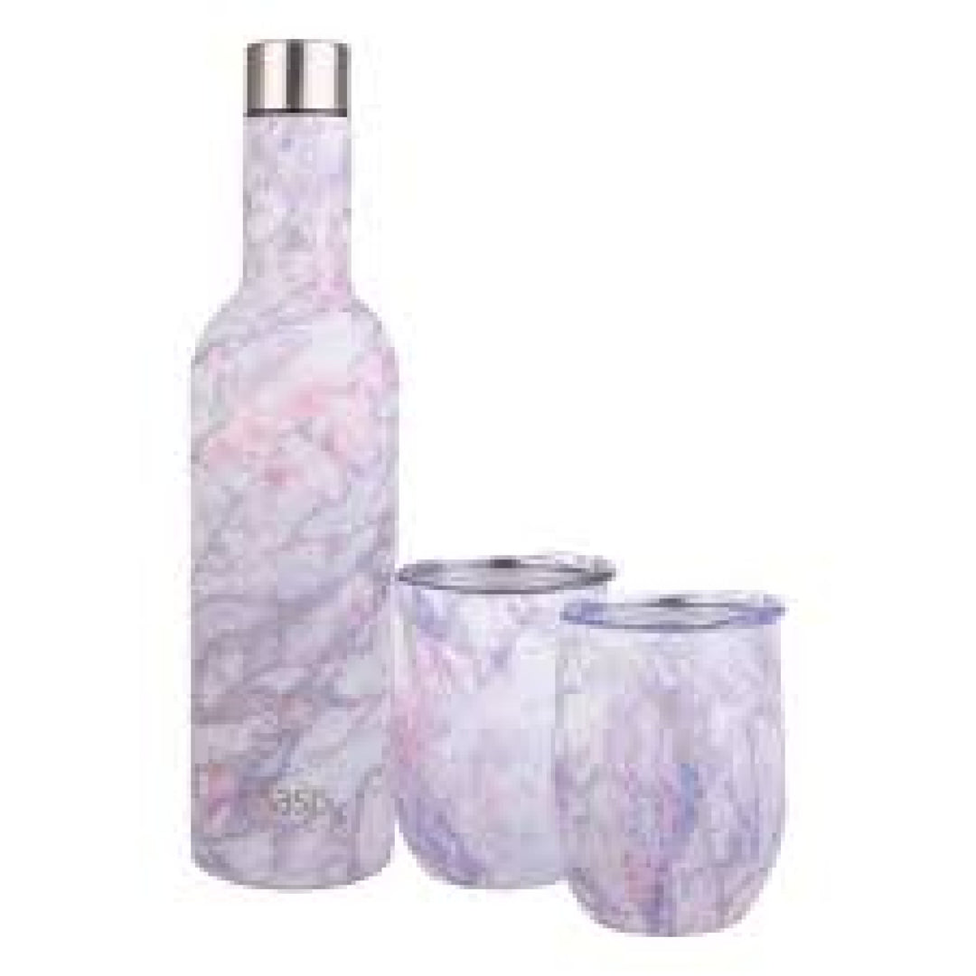 Oasis Stainless Steel Insulated Wine Traveller Gift Set Silver Quartz