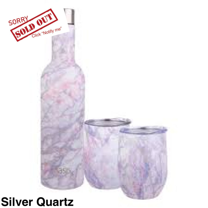 Oasis Stainless Steel Insulated Wine Traveller Gift Set Silver Quartz