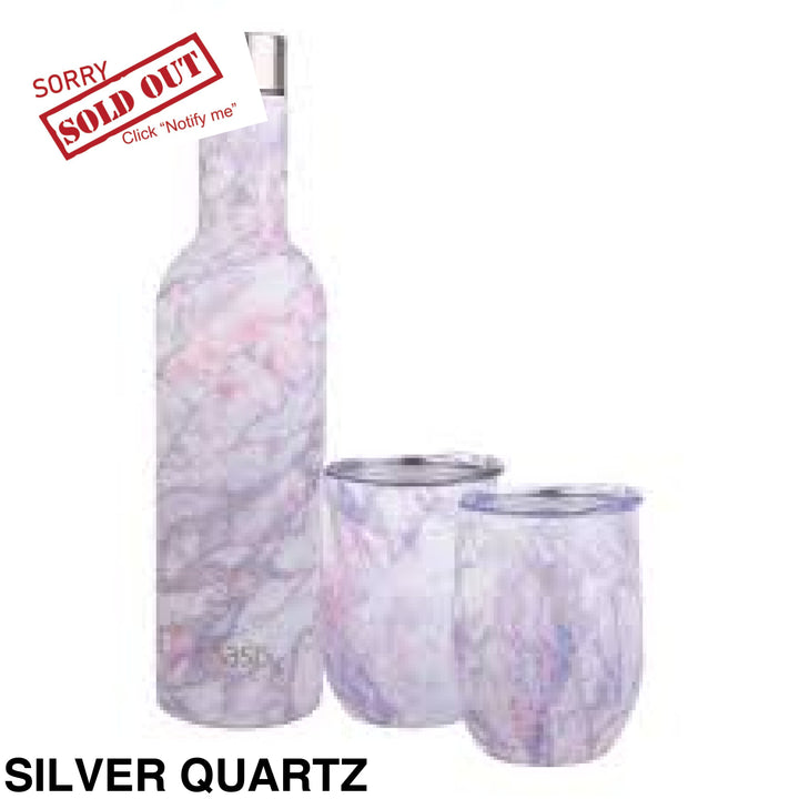 Oasis Stainless Steel Insulated Wine Traveller Gift Set Silver Quartz