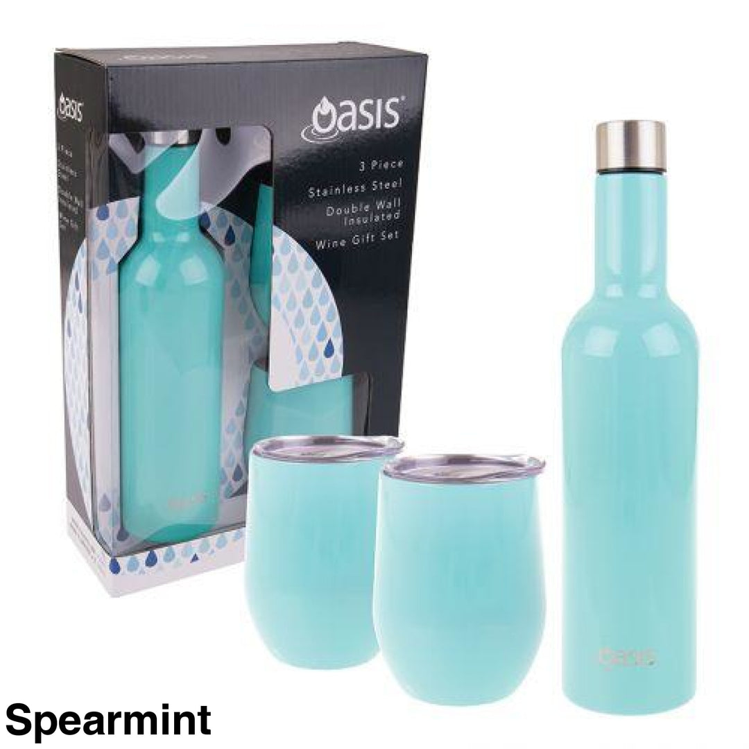 Oasis Stainless Steel Insulated Wine Traveller Gift Set Spearmint