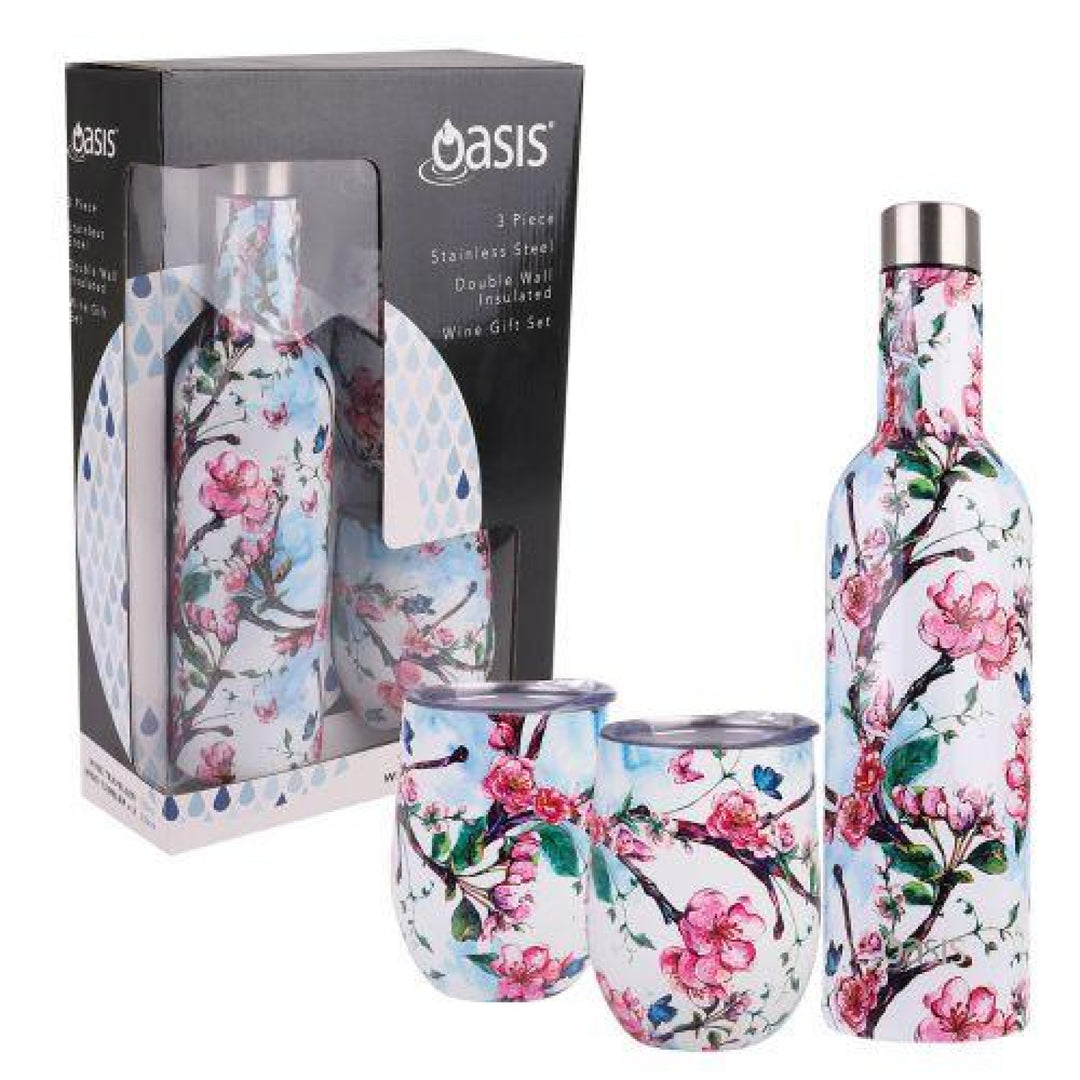 Oasis Stainless Steel Insulated Wine Traveller Gift Set Spring Blossom