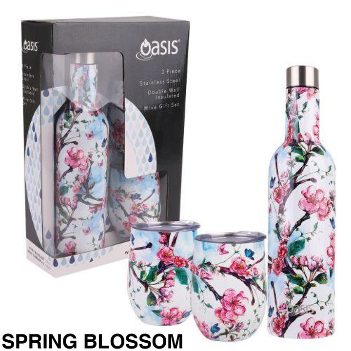 Oasis Stainless Steel Insulated Wine Traveller Gift Set Spring Blossom