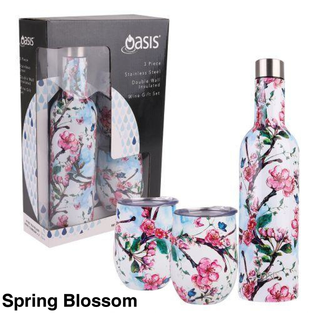 Oasis Stainless Steel Insulated Wine Traveller Gift Set Spring Blossom
