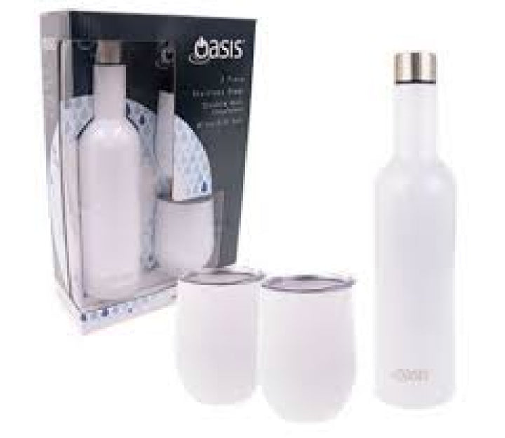 Oasis Stainless Steel Insulated Wine Traveller Gift Set White